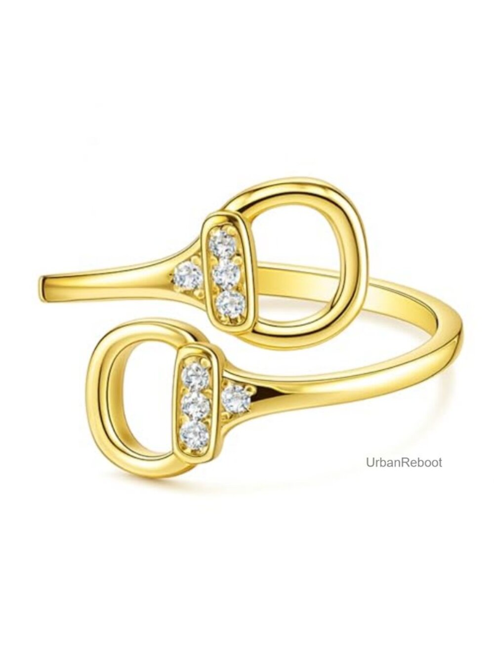 18K Gold on Brass Pave Horsebit Open Ring Adjustable CZ